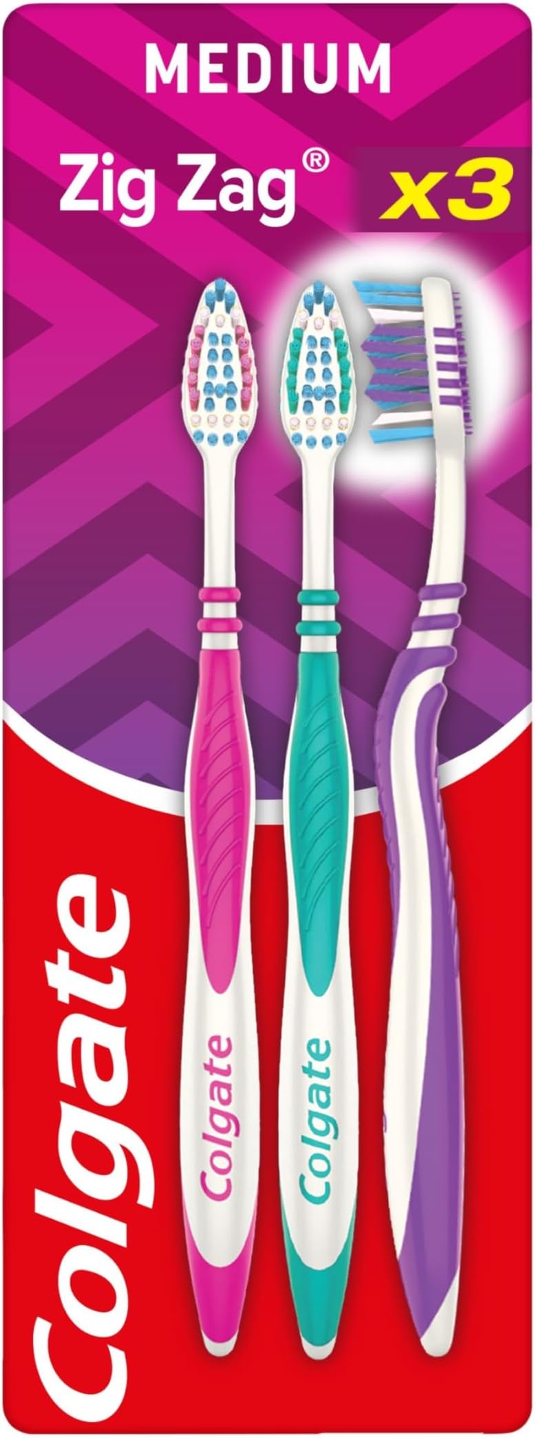 Colgate Zig Zag Medium Manual Toothbrush 3 Pack Multi Angle Cross Bristles