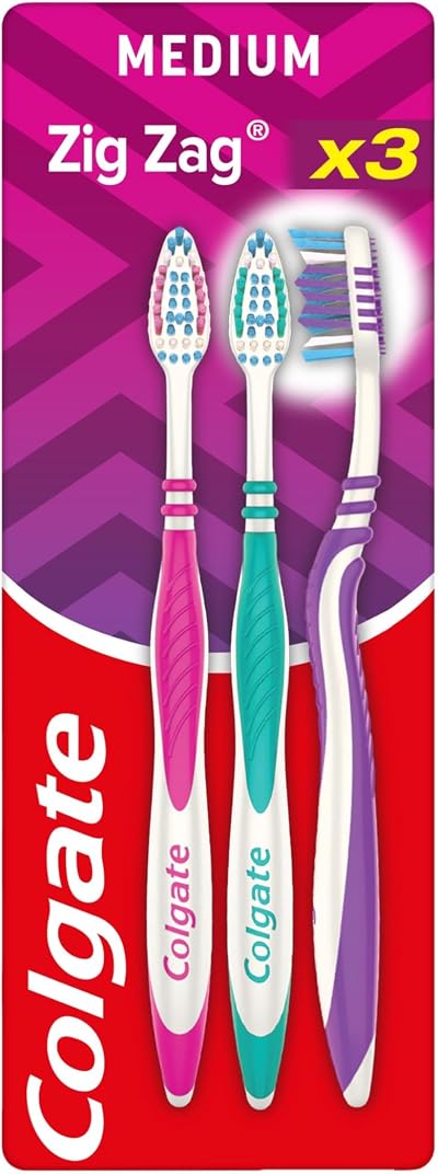 Colgate Zig Zag Medium Manual Toothbrush 3 Pack Multi Angle Cross Bristles