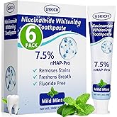 7.5% Nano Hydroxyapatite Toothpaste,6 Pack Fresh Breath Whitening Toothpaste for Remineralizing Enamel & Sensitive Relief,Antiplaque,Natural Peppermint,Fluoride-Free