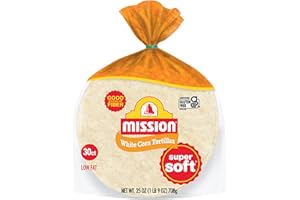 MISSION FOODS Mission White Corn Tortillas, Small Soft Taco Size, 30 Count, Gluten Free, Trans Fat Free