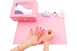 BOMOQING 125PCS Disposable Nail Art Table Mat, Waterproof Nail Tips Art Table Towels Mat, 3 Ply Nail Napkins for Acrylic, Nail Art Mat Paper Sheet, Nail Tips Art Waterproof Pad for Salon (Pink)