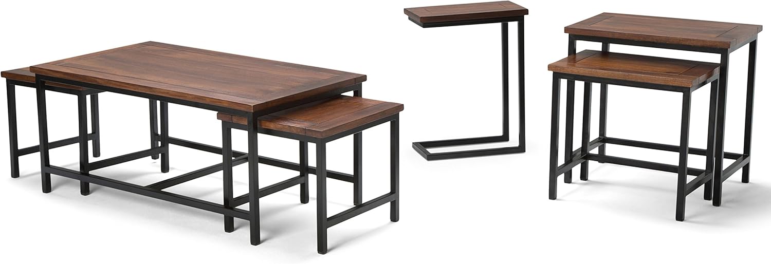 Simpli Home Skyler Solid Mango Wood and Metal 18 inch wide Rectangle Industrial C Side Table in Dark Cognac Brown, Fully Assembled, for the Living Room and Bedroom: Furniture & Decor