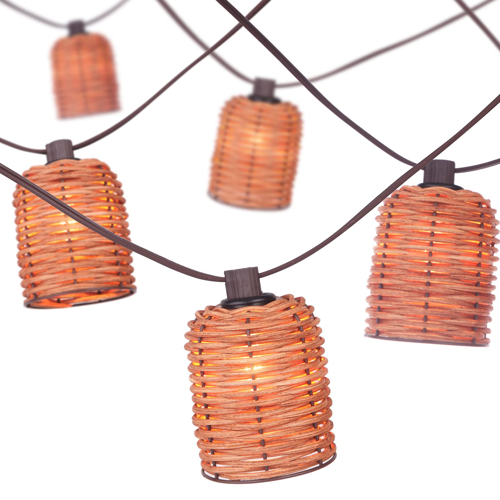 Photo 1 of MAINDECO Natural Rattan String Lights, 10 Rustic Raffia Cage Lights,10 Ft Plug in & Connectable Wicker Lights, Rustic Farmhouse Style for Room,Garden,Deck,Patio Decorations, Brown Rattan
