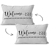 Liosei Funny Welcome Decorative Throw Pillow Cover, Funny Rustic Farmhouse Welcome-ish Pillow Covers for Home Living Room Bedroom Porch Couch Bed Sofa Decor, 16x24 Inch
