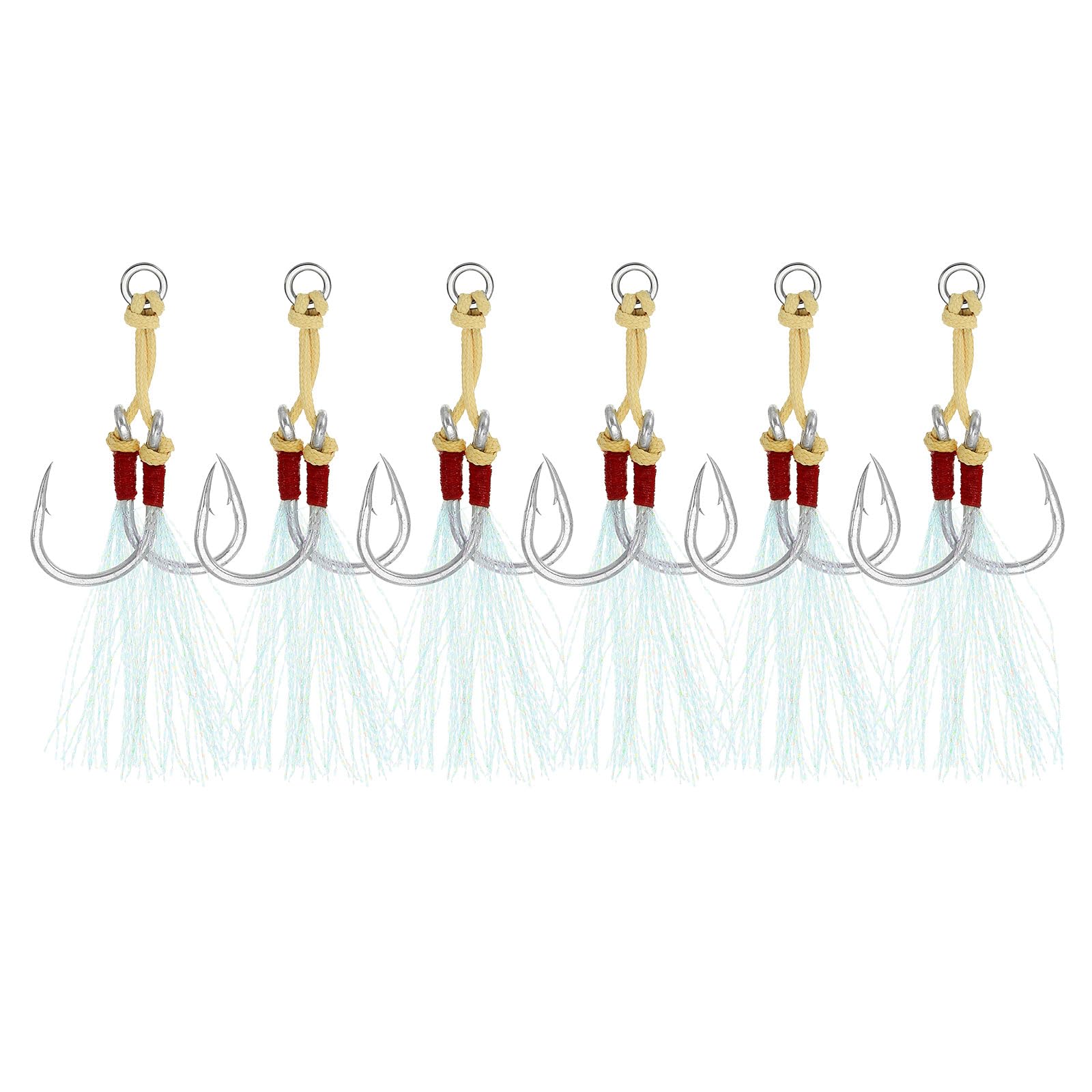 PATIKIL Fishing Assist Hooks Kit, 6 Pack Double Assist Jigging Hook with Glow Tassel for Slow Pitch Jigs Vertical Jigging Lures, Green (3/0#, 3.2"x0.6")