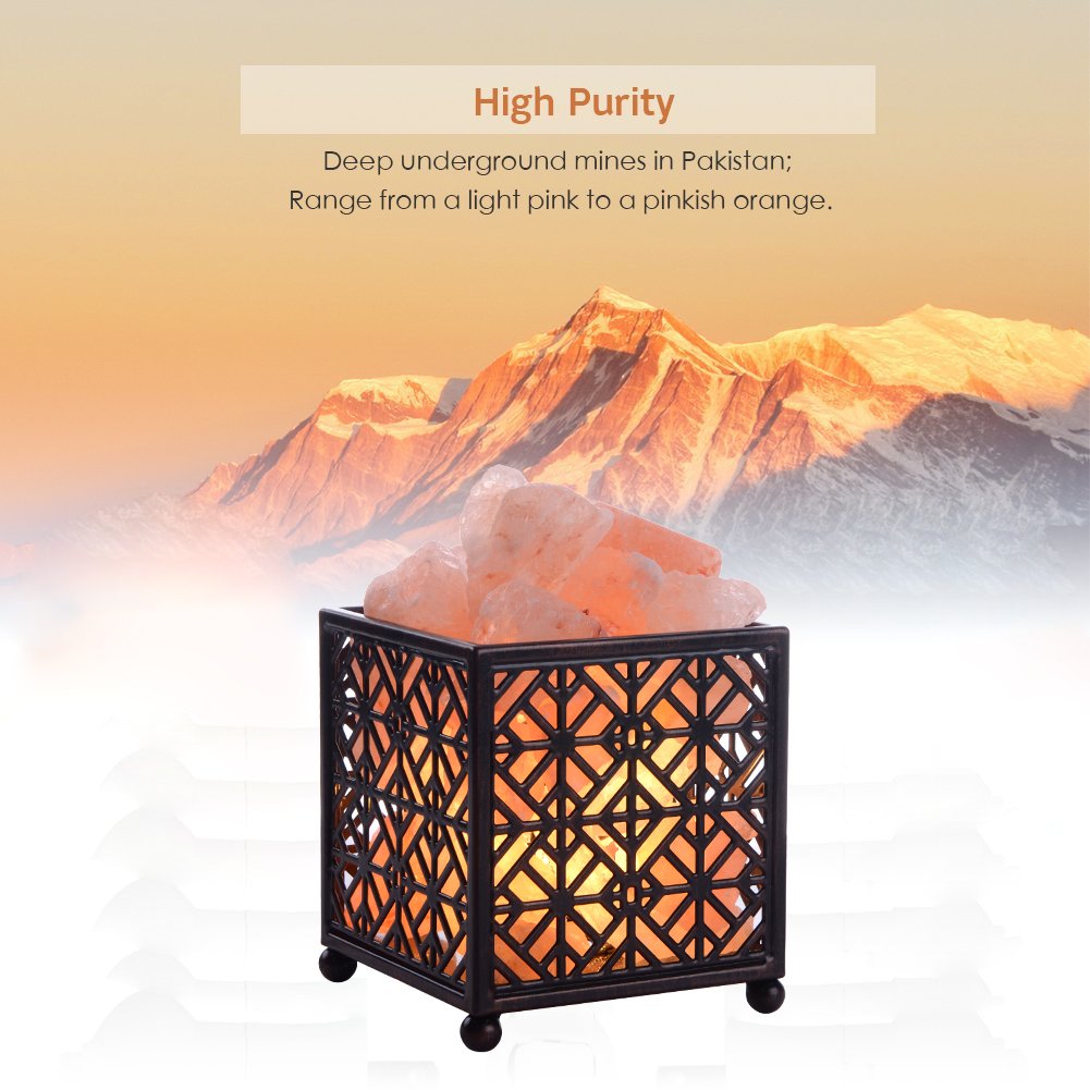 Himalayan Salt Lamp,CREATIVE DESIGN Salt Lamp Natural Salt Rock Lamp with Metal Basket for Air Purifying, Included UL Cord, On/Off Switch and Bulbs. (5’’Height, 4 – 4.8 lbs)
