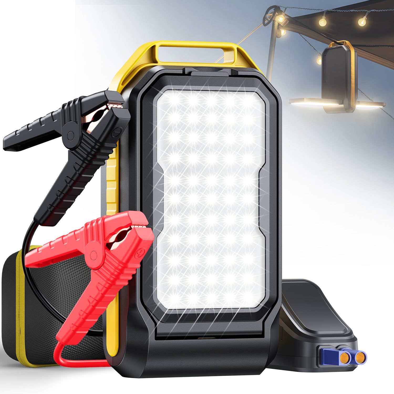 Jump Starter: 7000A Portable Car Battery-Jumper for All Gas or up to 12L Diesel, 3 in 1 Multi-Function 12V Auto Battery Booster Jump Box with 4000LM Camping Light and 16000mAh Power Bank Image