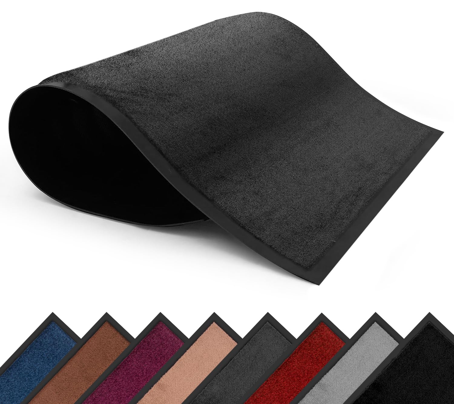 FB FunkyBuys Washable Dirt Trapper Door Mats Indoor & Outdoor, Heavy Duty Non Slip Doormats, Rubber Backed Floor Mat, Super Absorbent Front Door Mat, Entrance Rug (Anthracite-Plain, 60cm x 90cm)