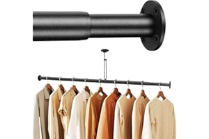 BaiNong Adjustable Closet Rods for Hanging Clothes 17 to 108 inch Black Heavy Duty clothes rod for closet, Laundry, Bathroom, RV Closet Organization and Storage(Extra long)