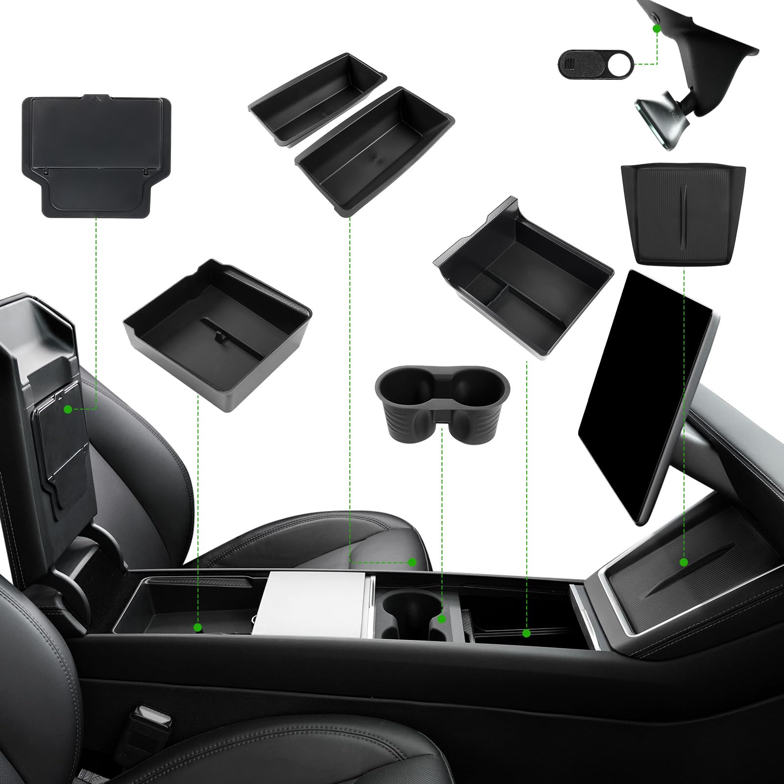 Photo 1 of 10PCS Center Console Organizer Tray for 2025 2026 Tesla Model Y Juniper Accessories, Under Seat Storage Armrest Hidden Storage Box Cup Holder Charger Pad for Tesla Model Y Juniper