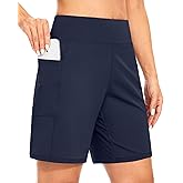 Blouty Women's 7" Bermuda Shorts with Pockets High Waisted Stretch Athletic Long Shorts for Women Workout Casual