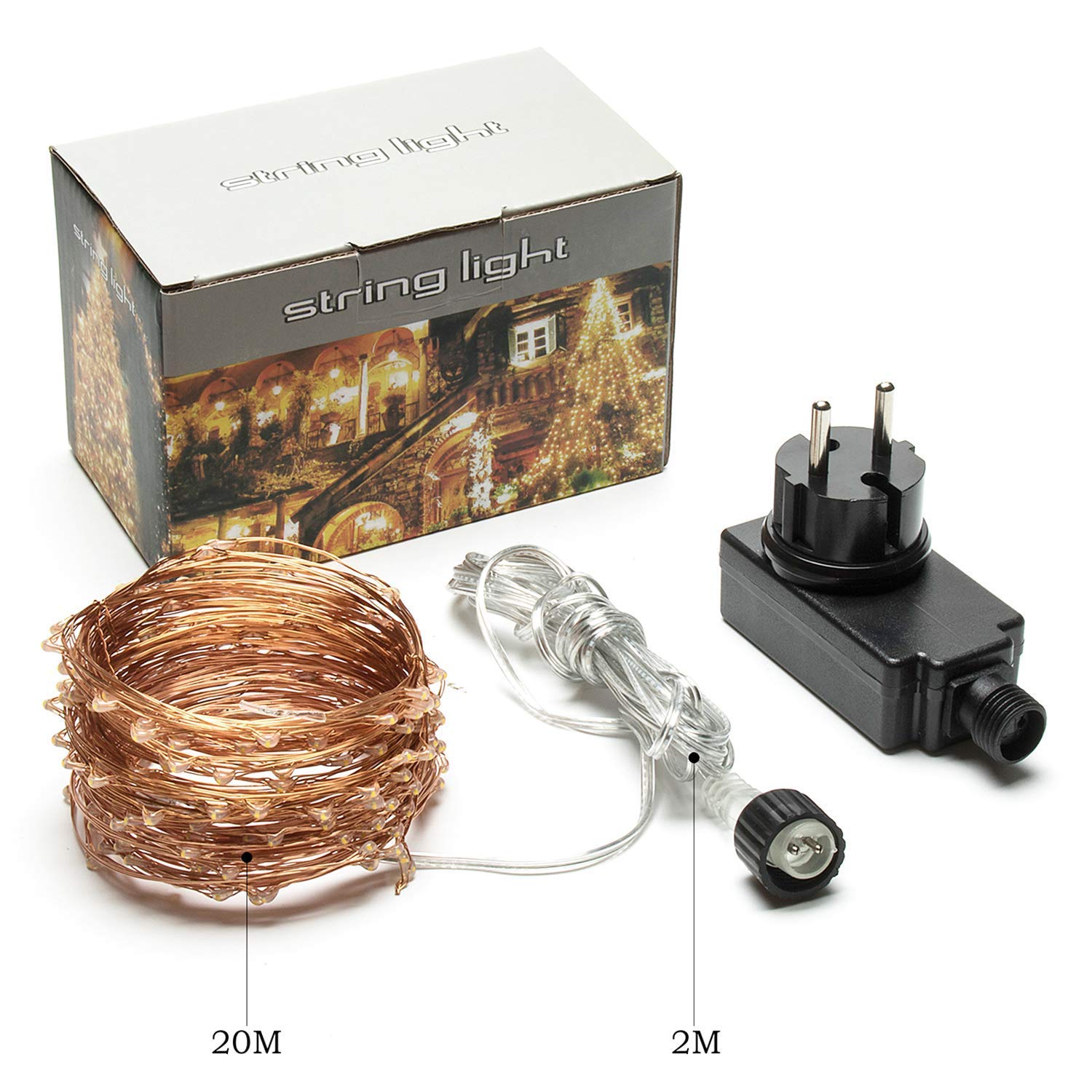 MOVEONSTEP Stringa Luminosa 200 Led 22M in Rame Impermeabile IP65 8 Modalità Di Luce Natale Bianco Caldo Decorazione Interna ed Esterna (200LED)
