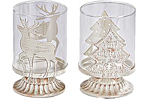 2-Pack Christmas Candle Holders | Reindeer & Tree Themed Glass Tea Light Holders for Holiday Table Centerpiece, Party, and Ho