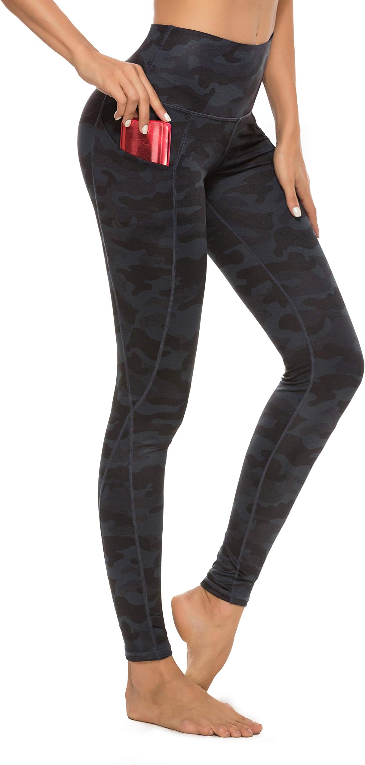 High Waist Yoga Capris Workout Running Cropped Leggings Out Pocket 4 Way Stretch Yoga Pants