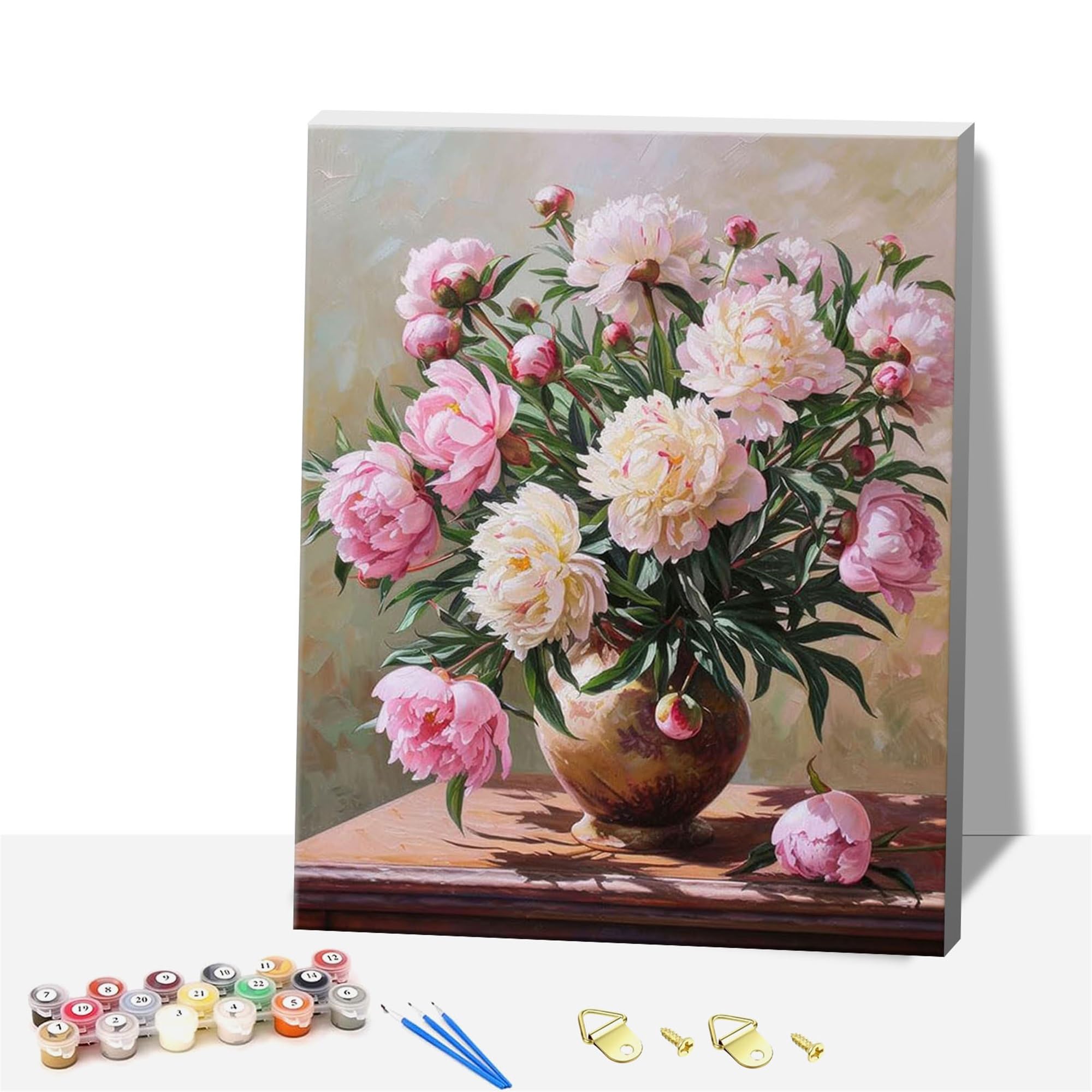 DSFEFV DIY Paint by Numbers for Adults,Wooden Framed Painting by Number Kits on Canvas,Acrylic Color by Numbers for Adult Beginner,Gifts Decor for Home Wall Room (Flower)