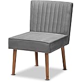 Baxton Studio Alvis Mid-Century Modern Grey Velvet Upholstered and Walnut Brown Finished Wood Dining Chair
