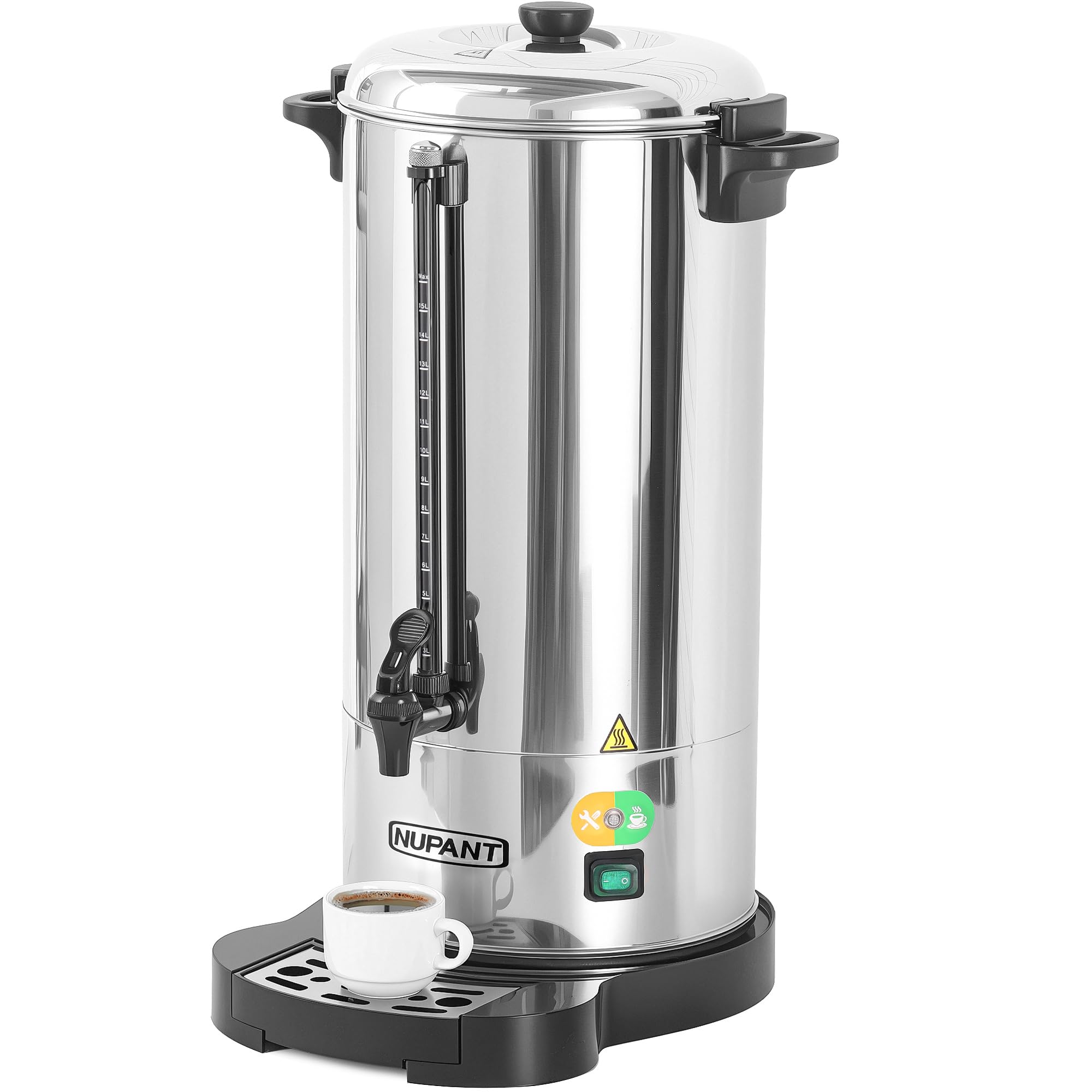 Photo 1 of Commercial Coffee Urn 100 Cup/15L Coffee Dispenser with Upgraded Percolator, 304 Stainless Steel Hot Water Urn Beverage Dispenser with Keep Warm Mode, Large Coffee Maker for Catering Party