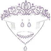 CIEHER 4/5 Pieces Women Jewelry Set - Rhinestone Crown + Drop Necklace + Elegant Bangle Bracelet + Crystal Teardrop Dangle Earrings for Bridal Wedding Party