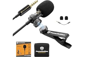 PowerDeWise Professional Grade Lavalier Clip On Microphone - Lav Mic for Camera Phone iPhone GoPro Video Recording ASMR - Small Noise Cancelling 3.5mm Tiny Shirt Microphone with Easy Clip On System