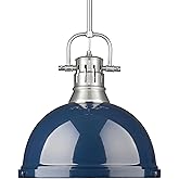 Golden Lighting Duncan 1-Light Pendant with Rod in Pewter with Matte Navy