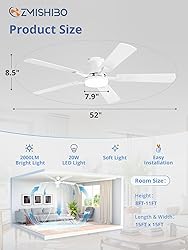 ZMISHIBO 52 Inch Ceiling Fan with Light, App&Remote