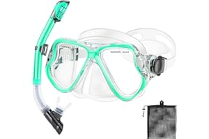 PIYAZI Snorkeling Gear for Adults Kids, Dry Snorkeling Set, Panoramic Anti-Leak and Anti-Fog Tempered Glass Lens, Adjustable Strap Snorkel Set with Mesh Bag Ear Plug for Snorkeling Scuba Diving Travel