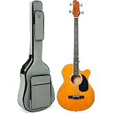 Best Choice Products Acoustic Electric Bass Guitar, Full Size 4 String, Fretted Bass Guitar w/Padded Gig Bag - Aged Natural