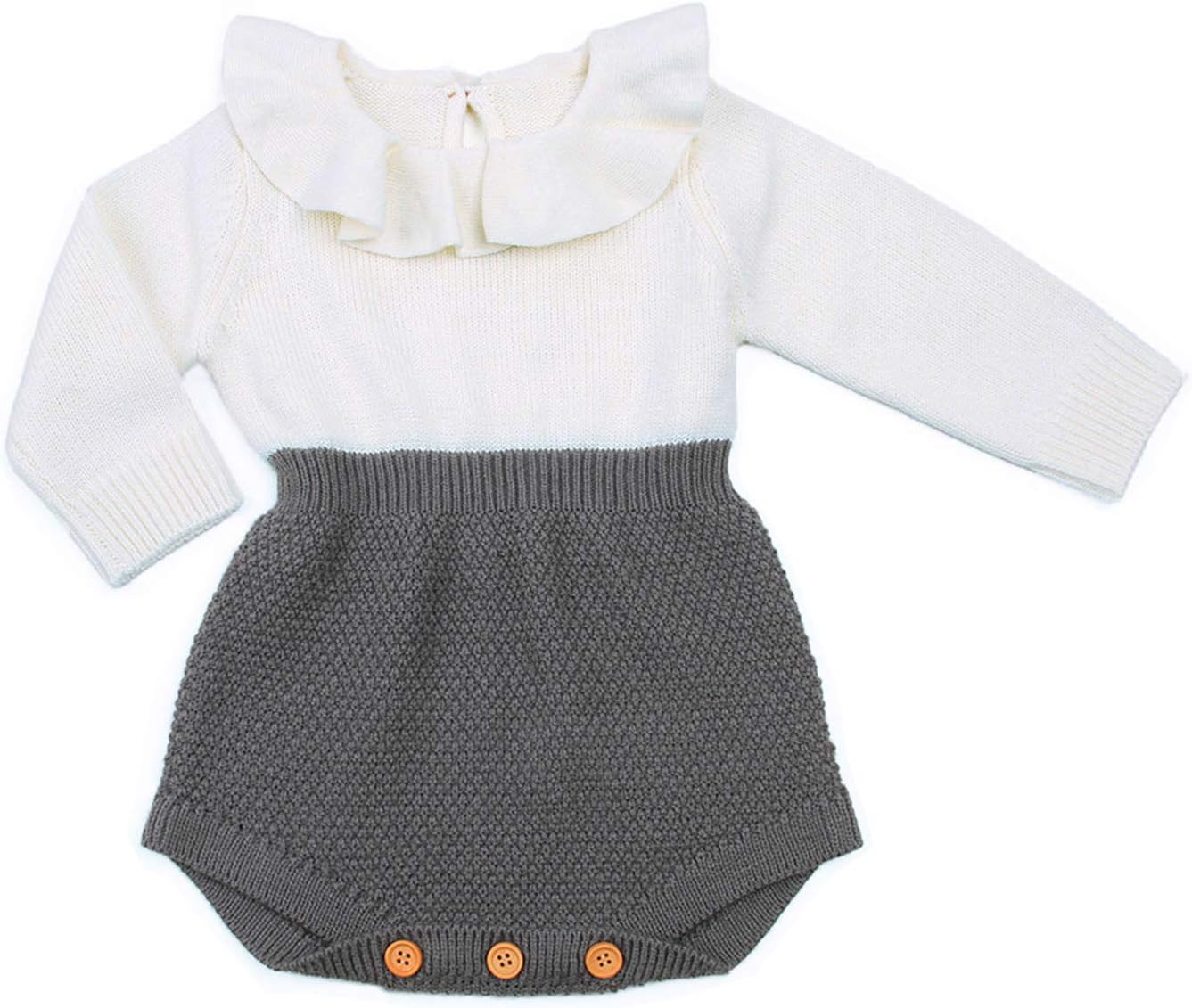 Urkutoba Baby Girls Romper Knitted Ruffle Long Sleeve Jumpsuit Baby Kids Girl Romper Autumn Winter Casual Clothing