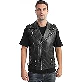 DSDZ Fashion Mens Faux Leather PU Motor Biker Vest Zippers Slim Fit Sleeveless Waistcoat