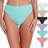 Xlndsoea High Waisted Ribbed Cotton Thongs for Women High Cut Breathable Underwear 6-Pack Size S-4XL