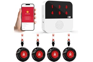 SANJIE WiFi Caregiver Call Button for Elderly Senior Alert Button to Call Cell Phones Caregiver Pager System with Led Number Display 4 SOS Panic Button 1 Receiver (Only Supports 2.4Ghz & No Monthly Fee)