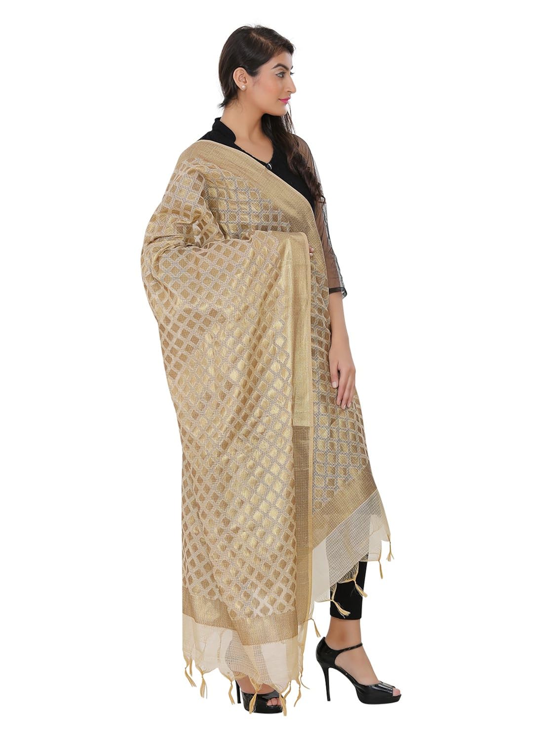 devam women's cotton silk banarasi jacquard dupatta, free size(beige, lh-2520)