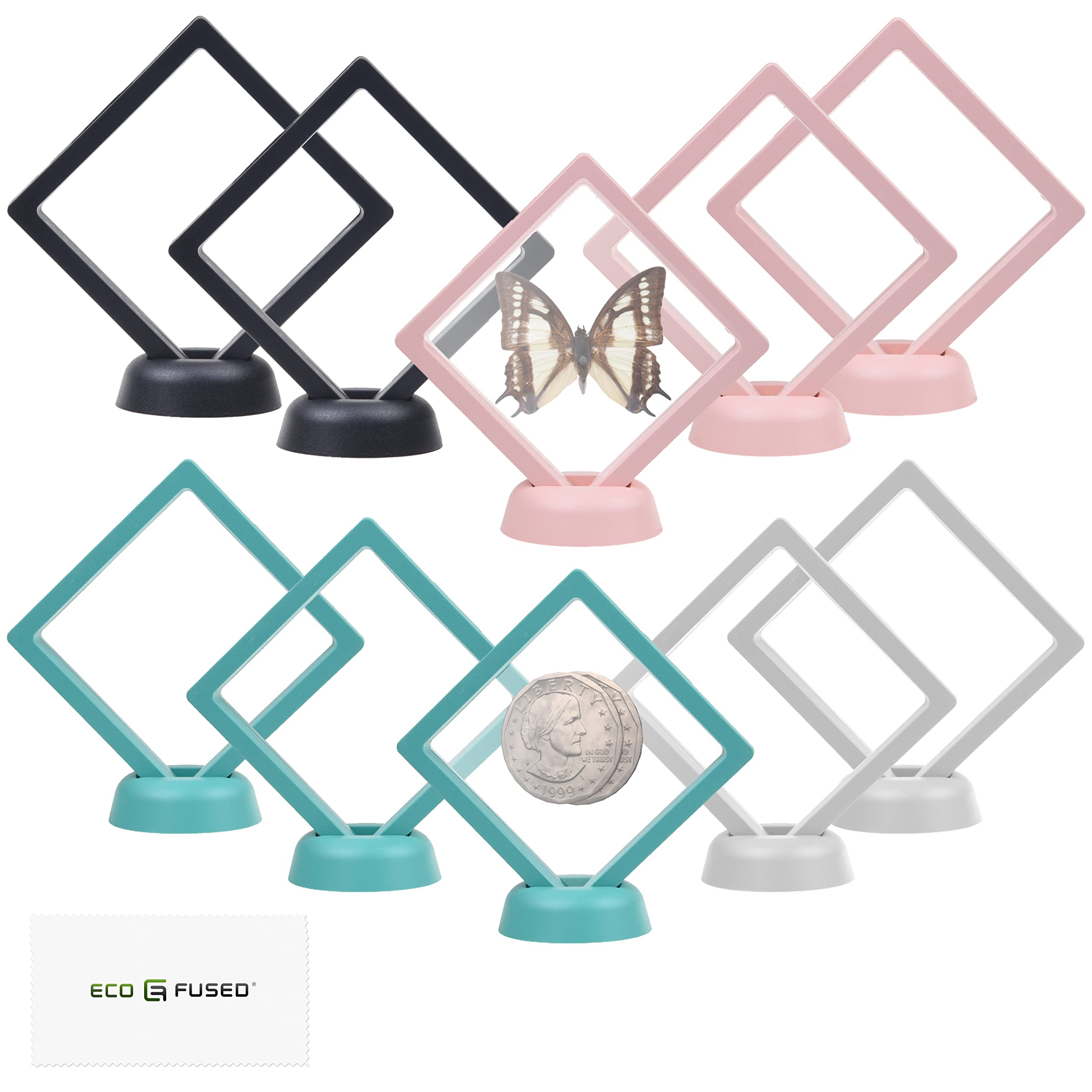 Eco-Fused 3D Floating Frame Display Holder (Multicolor (Black, Pink, Turq., White), 10 Pack)
