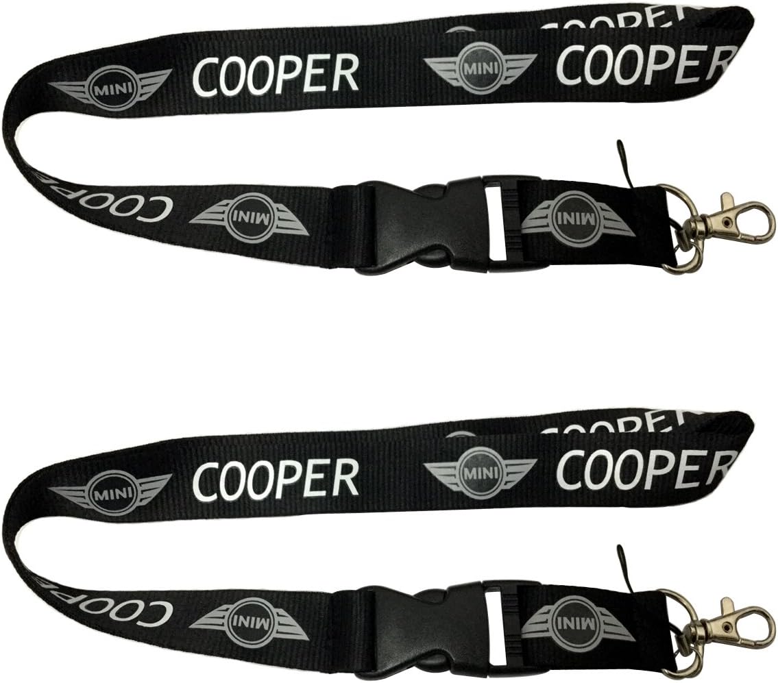 2pcs Set Black Mini Cooper Auto Lanyard Workout Gear Office and Auto Car Keychain Accessories Motorbike Superbike Lanyard with Webbing Strap Quick Release Buckle