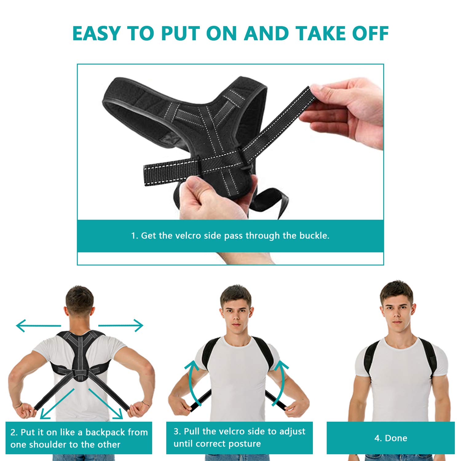 Posture Corrector for Men Women Upper Back Straightener Brace for Clavicle Support Adjustable Shoulder Brace for Posture Correction and Pain Relief from Neck, Back and Shoulder (Black, one Size)