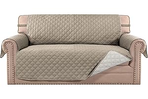 MeilleMaison Sofa Slipcovers Reversible Quilted Loveseat Couch Cover Water Resistant Furniture Protector with Elastic Straps for Pets/Kids/Dog(Loveseat, Khaki/Beige) (MMCLKSFD02C9)