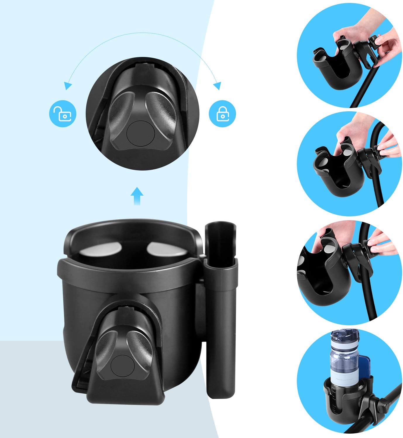 Roinaee Wheelchair Cup Holder with Phone Holder, 2 in 1 Walker Cup Holder, Stroller Cup Holder,Bike Cup Holder, Cup Holder for Walker,Wheelchair,Bike,Stroller: Automotive