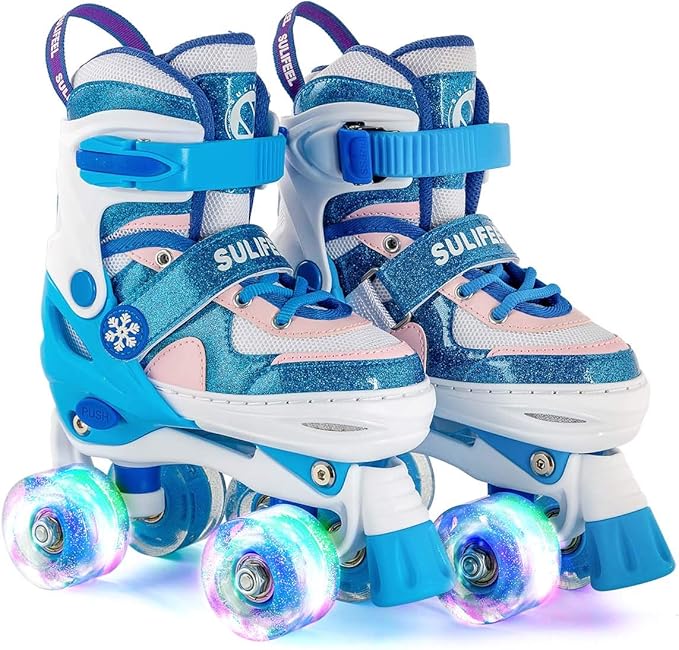 Sulifeel Ice Snow Adjustable Roller Skates for Kids with Light up