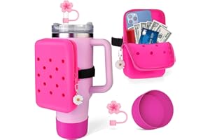 BSRESIN Pouch Accessories Compatible with Stanley Cup with Handle, Silicone Boot and Straw Cover for Stanley 40/30 oz Tumbler, Water Bottle Holder Pouch with Adjustable Strap, Sports & Outdoors