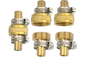 cozyou Brass 1/2" Garden Hose Repair Mender Male Female Connector with Stainless Clamp 3 Sets