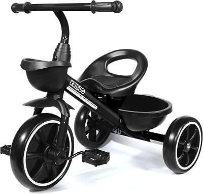 KRIDDO Kids Tricycle 18-36 Months to 5 Years Black Trike Safety Wheelbase
