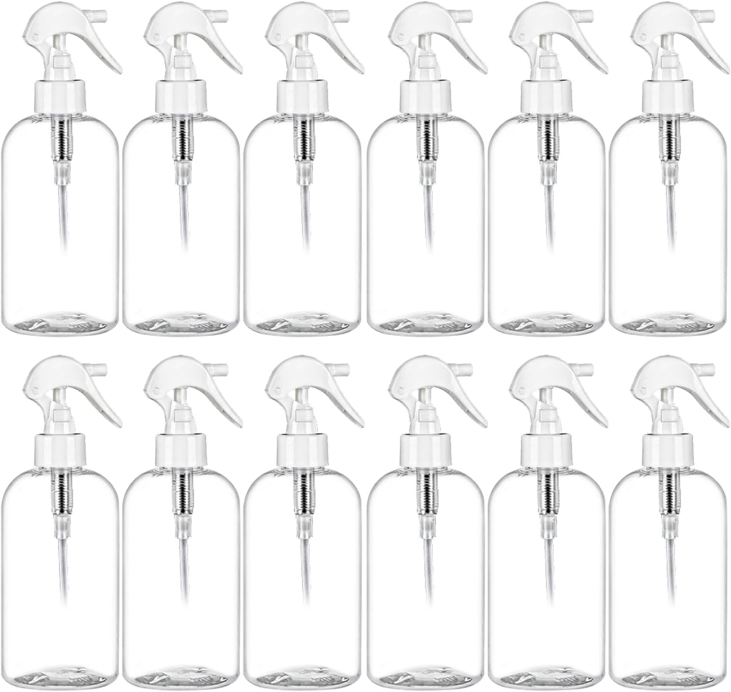 8 oz Spray Bottles, Boston Round Trigger Sprayer Empty Travel Containers, BPA Free PET Plastic for Essential Oils and Liquids/Cosmetics (Pack of 12, Clear)