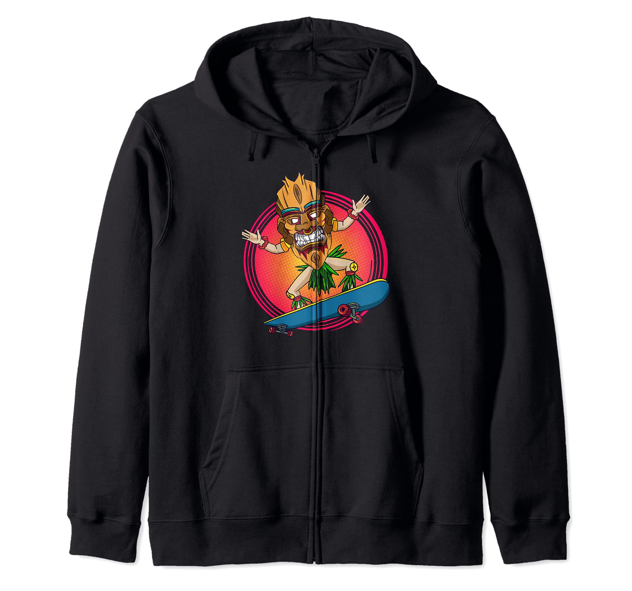 Hawaii Tiki Totem Skater Skateboarding Zip Hoodie
