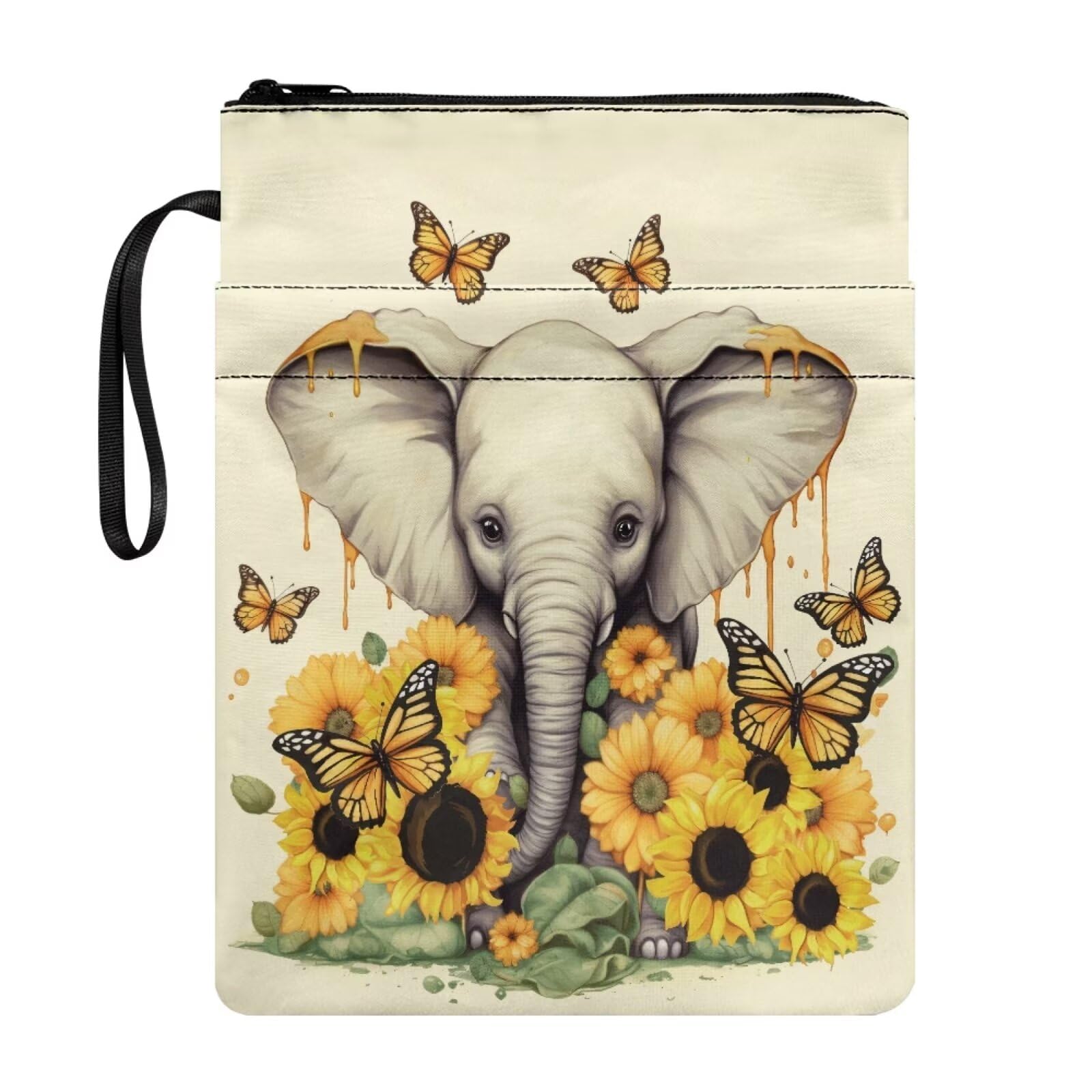 chaqlin Boys Girls Book Sleeve Cover Sunflower Elephant Printed Book Protector Hardcover Book Cover Case Animal Print Book Sleeve Pouch