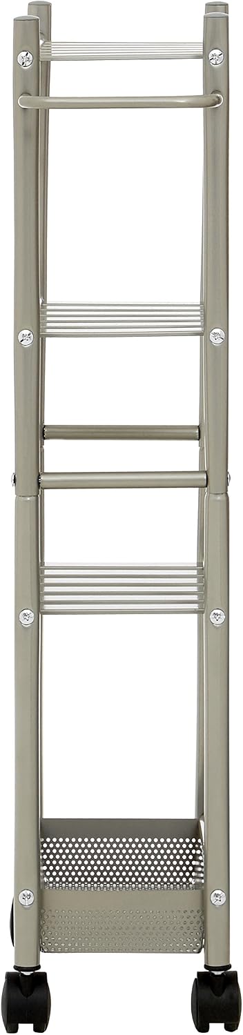 Premier 4 Tier Trolley, With Basket, Brush Nickel, Silver, H75 x W39 x D16cm - Image 4