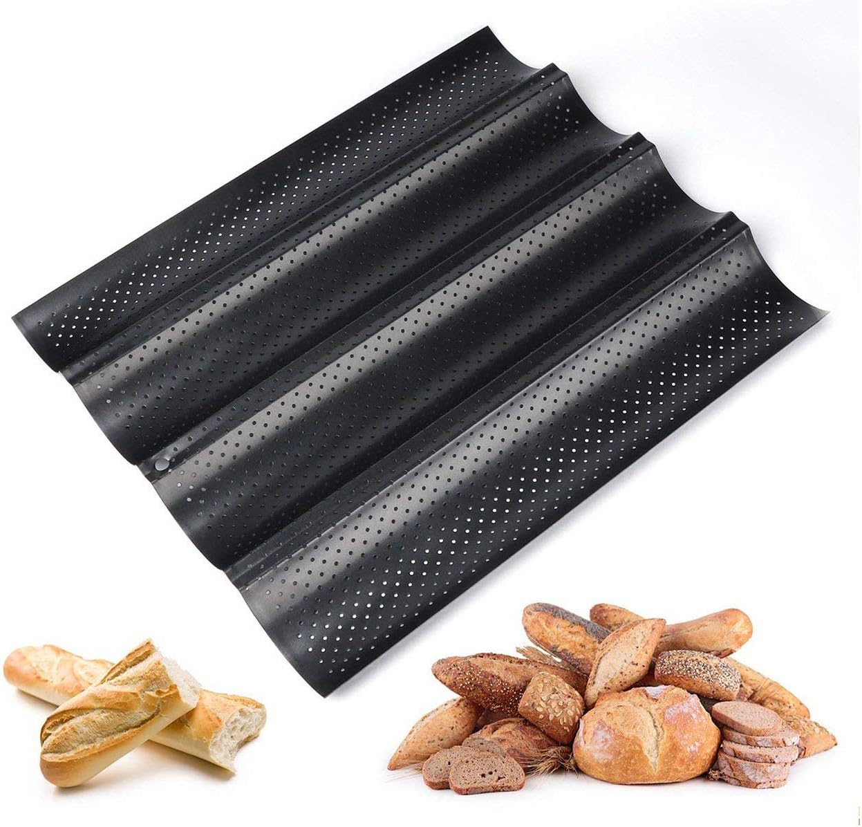 Gaoominy Baguette sheet baguette baking tray baguette mold with non-stick coating for baking, carbon steel