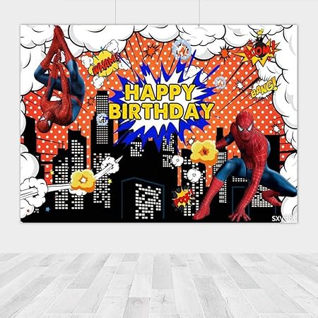 Amazon Co Jp 誕生日パーティーの装飾スーパーヒーロースパイダーマン誕生日パーティーの背景の建物男の子写真の背景パーティー用品写真スタジオ カメラ