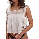 Women Lace Vest Tanks Y2K Sleeveless Split Side Tie Tank Top Sheer Ruffle Cami Shirt Summer Going Out Crop Tops