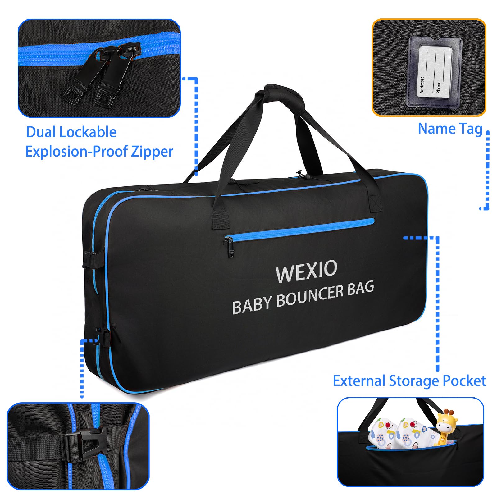 Padded Baby Bouncer Travel Bag，Waterproof &Sturdy Infant Bouncer Transport Cover, Universal Newborn Bouncy Seat Storage Bag Fit for Baby Bjorn Babybjorn Ergobaby Cybex Maxi-Cosi Munchkin