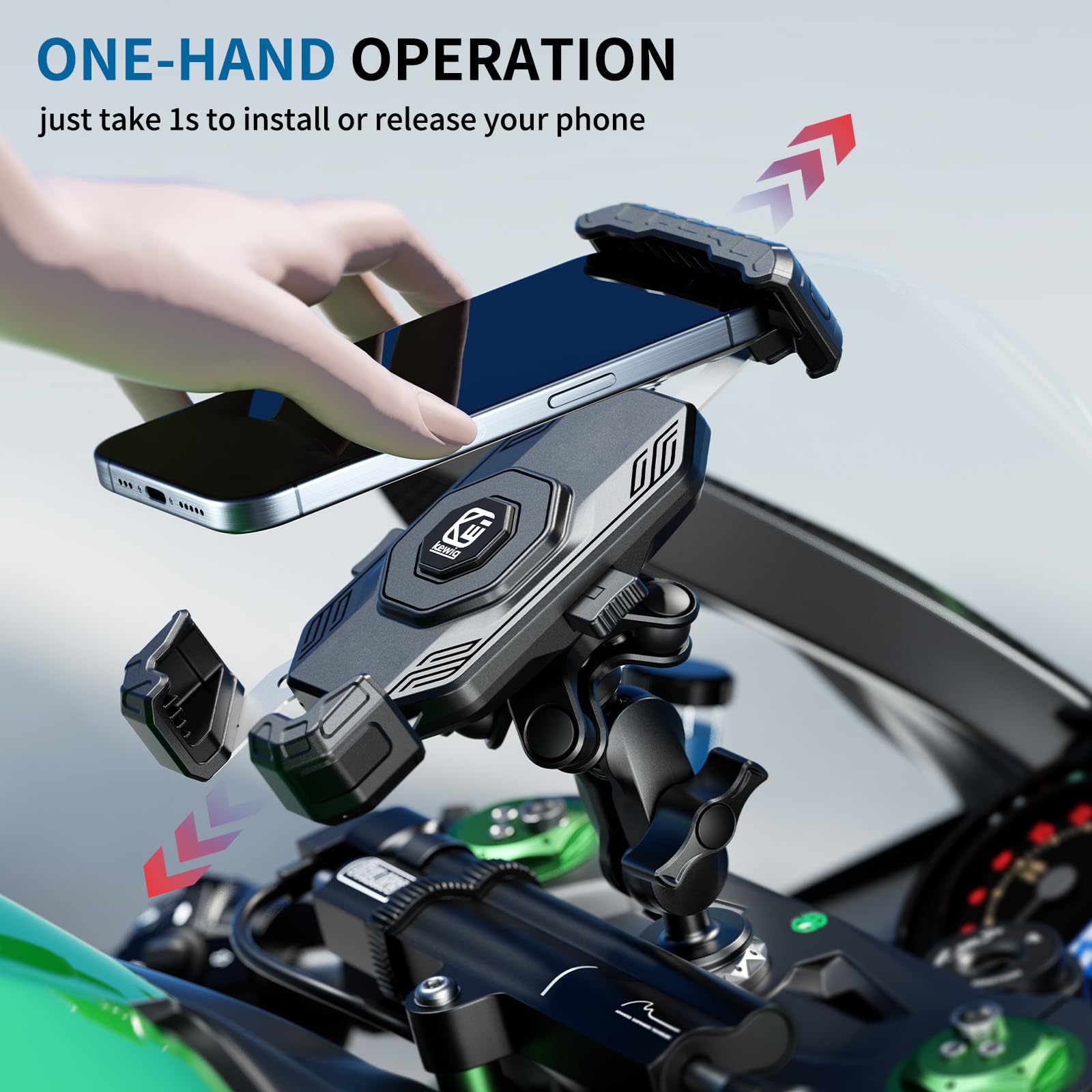 Kewig Motorcycle Fork Stem Phone Mount Holer with Vibration Dampener, [No Scratches Camera] Anti-Theft Motorcycle Cell Phone Holder, Fits for Fork Stem Tubes 12-25.4mm in Diameter, for 5.5-7.2